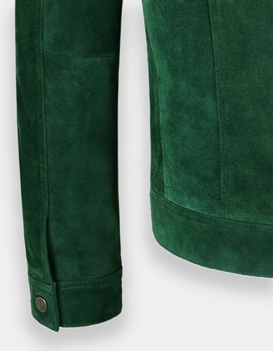 Men's Green Suede Leather Shirt - Handmade Sheepskin Jacket Shirt, Trucker Suede Jacket