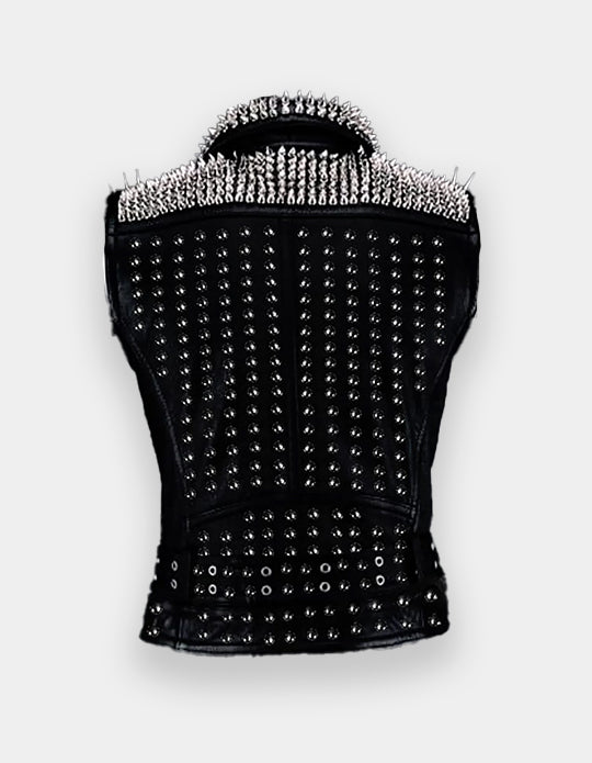 Bikers Leather Vest Jacket, Handmade Spiked Punk Vest, Men Belted Vest, Personalized Motorbike Brando Zipper Heavy Studs Vest,