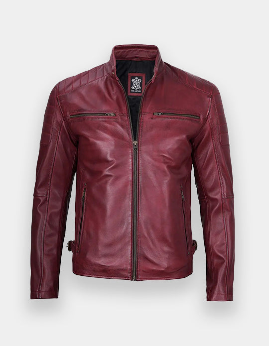 Maroon Cafe Racer Leather Jacket for Men