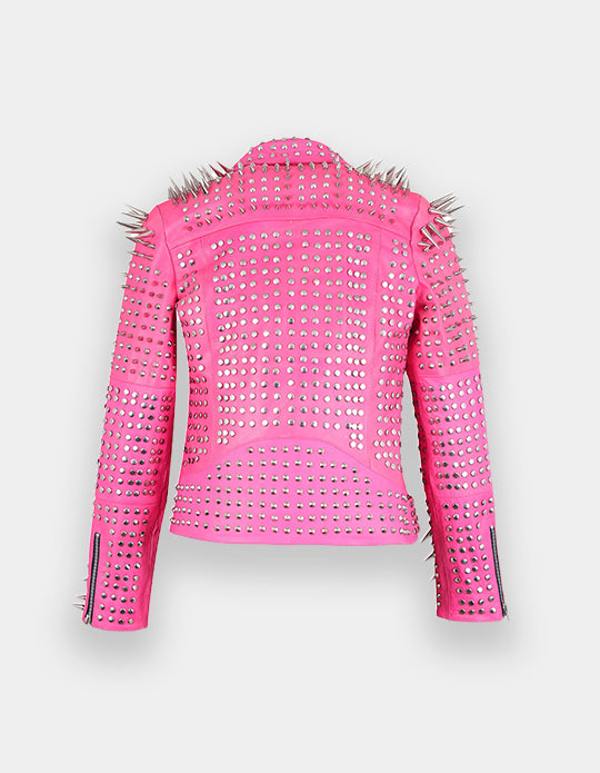 Women Genuine Cow Hide Leather Studded Jacket made with 100 % Top Quality Leather