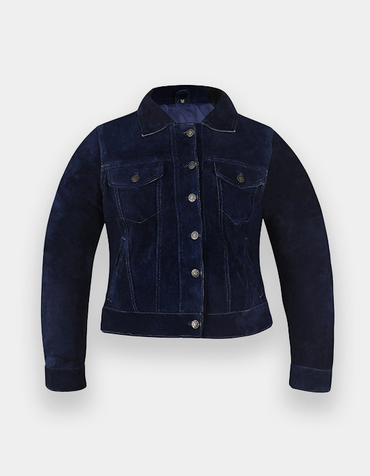 Women's Trucker Suede Jacket Classic Western Shirt Style Suede Fashion Leather Jacket, Chaqueta de ante camionero para mujer.
