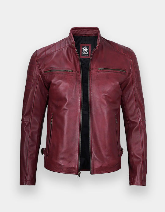 Maroon Cafe Racer Leather Jacket for Men