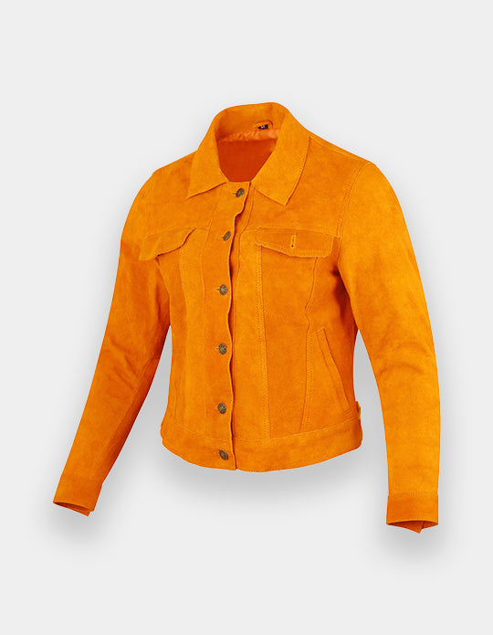 Women's Trucker Suede Jacket Classic Western Shirt Style Suede Fashion Leather Jacket, Chaqueta de ante camionero para mujer.