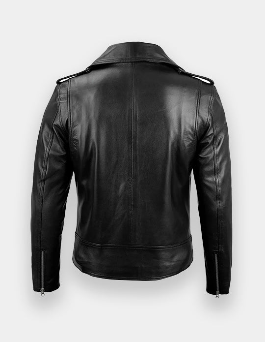 Men's Black Belted Moto Leather Jacket - Biker Style