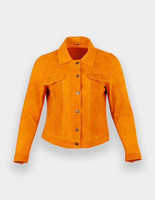 Women's Trucker Suede Jacket Classic Western Shirt Style Suede Fashion Leather Jacket, Chaqueta de ante camionero para mujer.