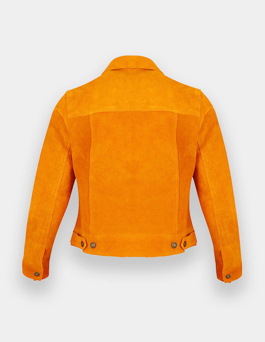 Women's Trucker Suede Jacket Classic Western Shirt Style Suede Fashion Leather Jacket, Chaqueta de ante camionero para mujer.