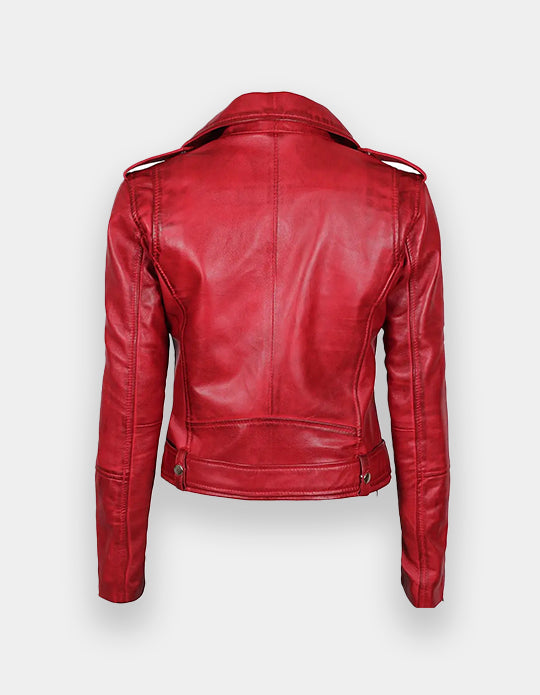 Red Ladies Biker Leather Jacket