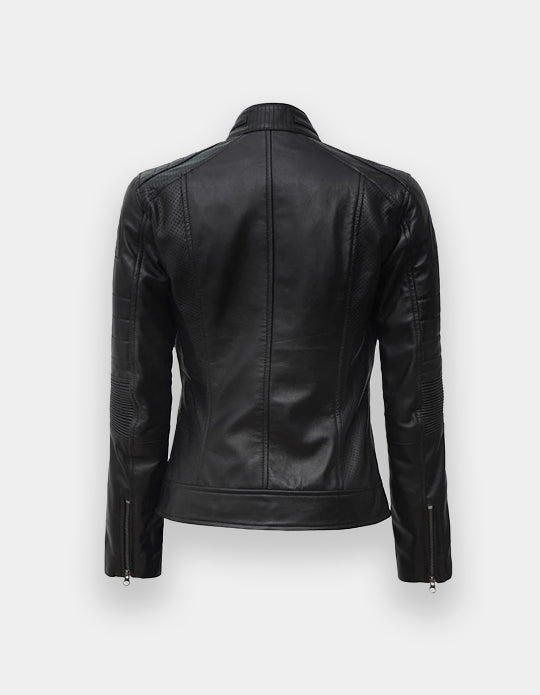 Women Black Trucker Leather Jacket