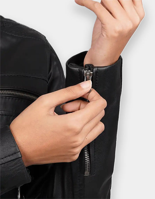 Women Black Trucker Leather Jacket