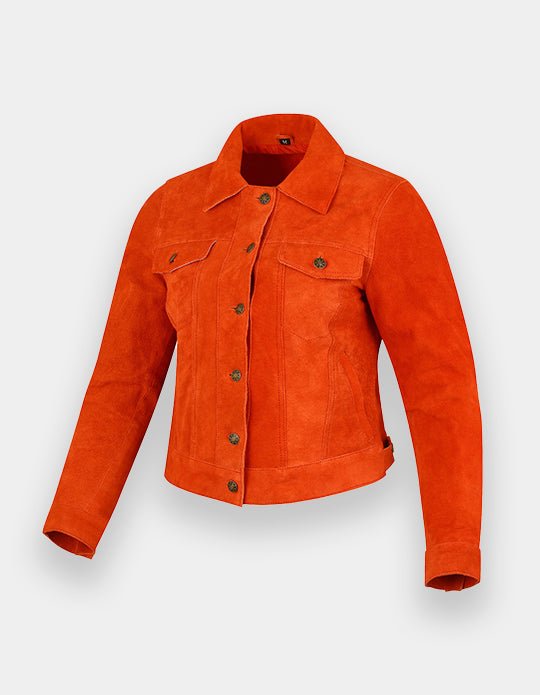 Women's Trucker Suede Jacket Classic Western Shirt Style Suede Fashion Leather Jacket, Chaqueta de ante camionero para mujer.

