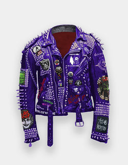 Spiked Gothic Men, Steampunk Studded Jacket, Cowhide Leather Patchwork, Dead Kennedy Clothing, Skull Social Tendencies Jacket,