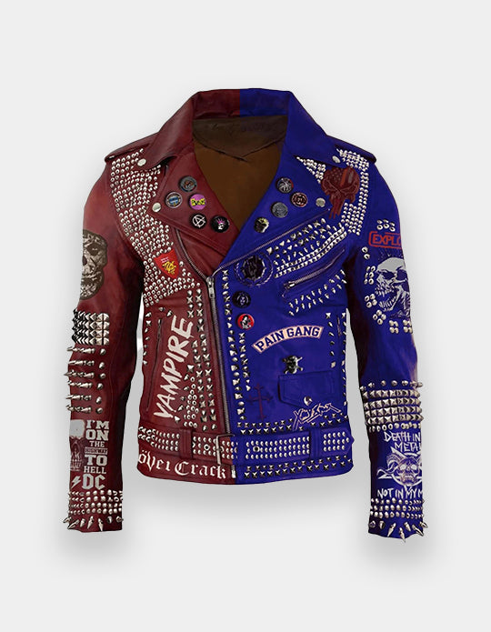 Men Tow Tone studded Jacket made with 100 % Genuine Quality Cowhide Leather