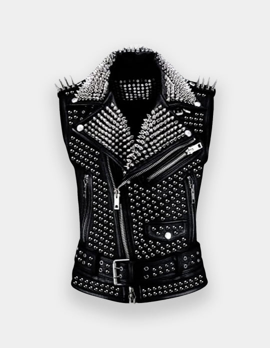 Bikers Leather Vest Jacket, Handmade Spiked Punk Vest, Men Belted Vest, Personalized Motorbike Brando Zipper Heavy Studs Vest,