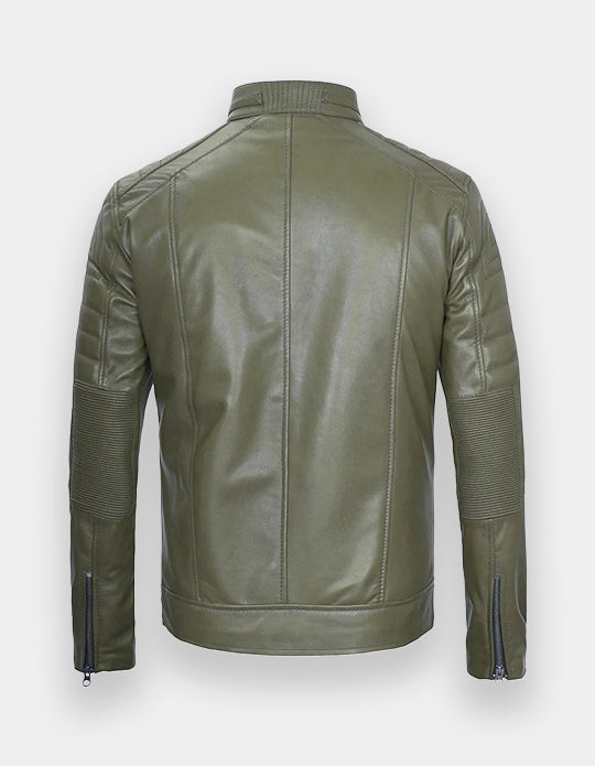 Austin Men Cafe Racer Dark Green Real Leather Jacket