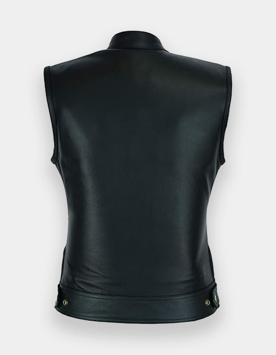 Women's Top Grain Cowhide Club Style Motorcycle Soft thick Leather Vest