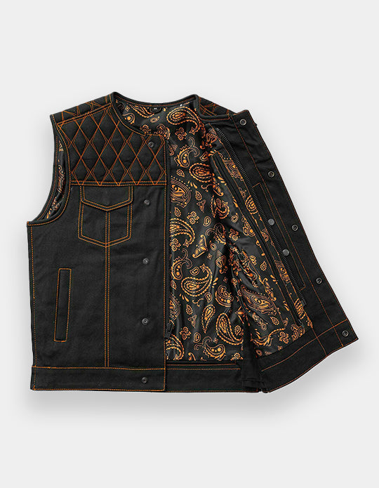 ARVANE Leather Hunt Club Black Hunt Club Biker Black Leather Canvas Vest Biker vest Handmade leather and canvas vest Handcrafted pure leather