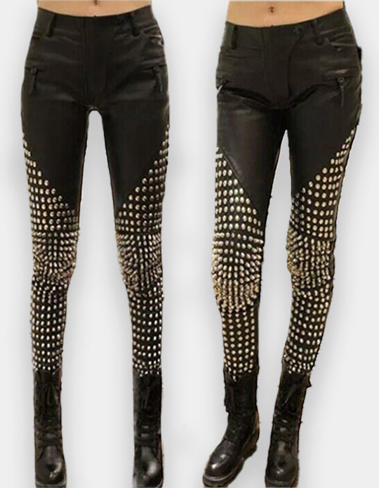 Women Studded Pant - New Women Designer Bespoke Studded Gothic Punk Rock Italian Leather Pants - Punk Studded Pant - Studded Leather Pant