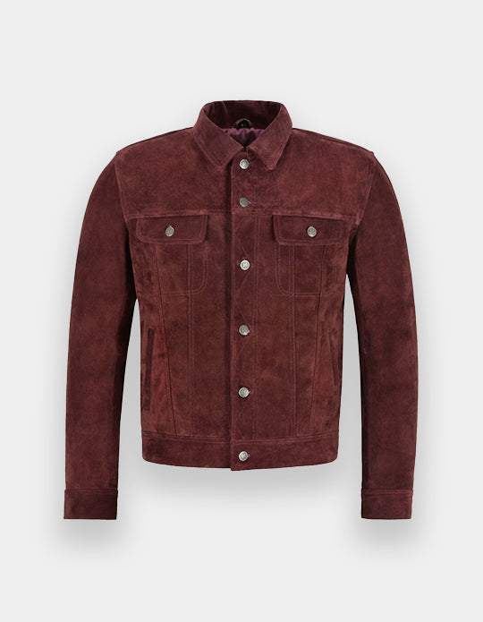 Men's Classic Trucker Dark Brown Suede Leather Jacket Denim Style Western Real Suede Leather Jacket