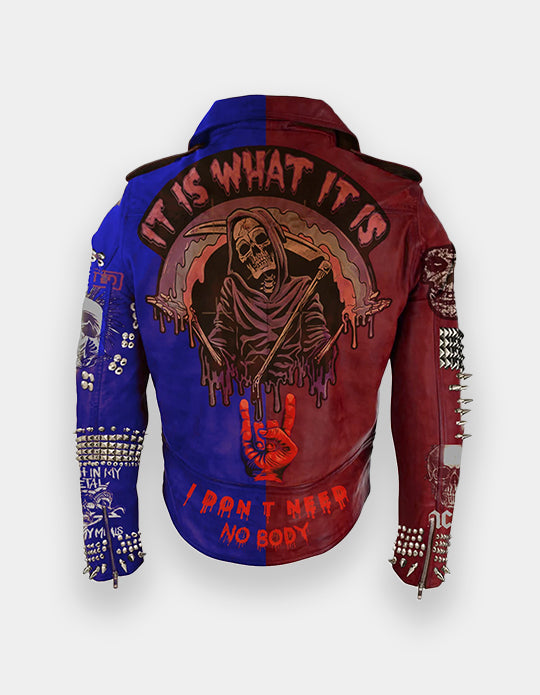 Men Tow Tone studded Jacket made with 100 % Genuine Quality Cowhide Leather