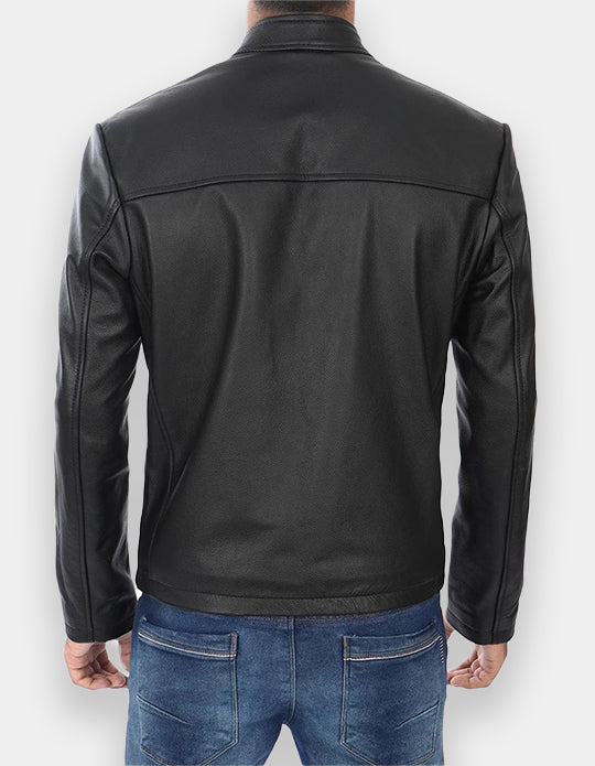 Men's Black Cowhide Leather Cafe Racer Jacket