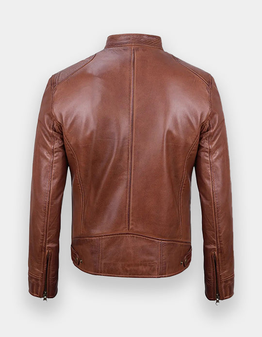 Men's Cognac Cafe Racer Leather Jacket