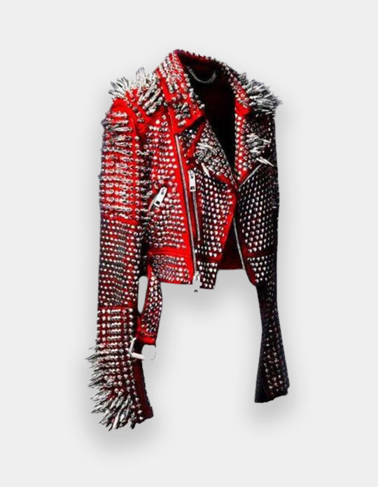 Women Genuine Cow Hide Leather Studded Jacket made with 100 % Top Quality Leather