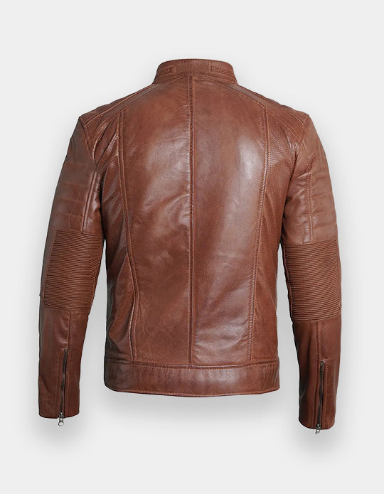 Austin Men Cafe Racer Cognac Brown Leather Jacket