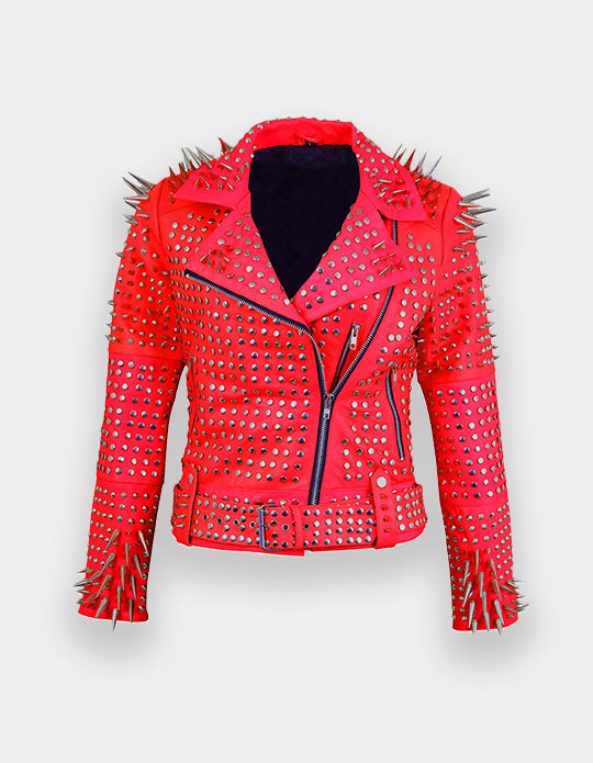 Women Genuine Cow Hide Leather Studded Jacket made with 100 % Top Quality Leather