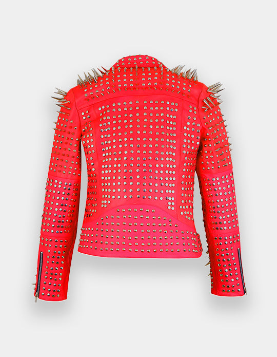 Women Genuine Cow Hide Leather Studded Jacket made with 100 % Top Quality Leather