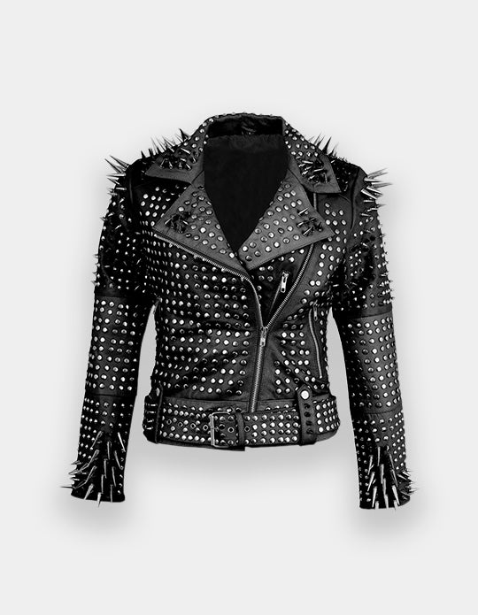 Women Genuine Cow Hide Leather Studded Jacket made with 100 % Top Quality Leather