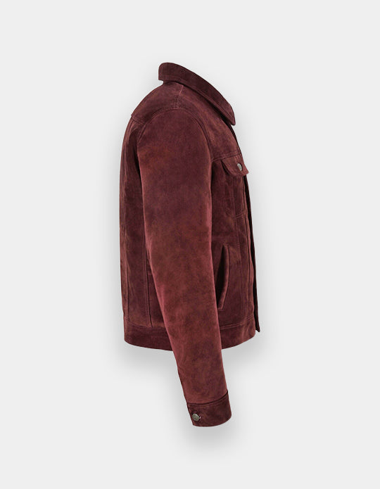 Men's Classic Trucker Dark Brown Suede Leather Jacket Denim Style Western Real Suede Leather Jacket