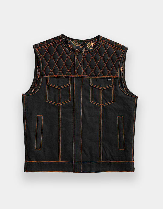 ARVANE Leather Hunt Club Black Hunt Club Biker Black Leather Canvas Vest Biker vest Handmade leather and canvas vest Handcrafted pure leather