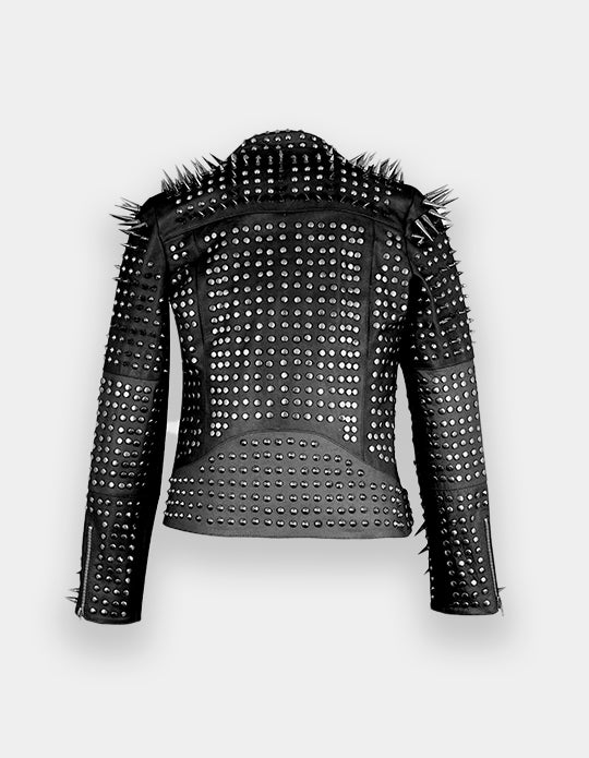Women Genuine Cow Hide Leather Studded Jacket made with 100 % Top Quality Leather