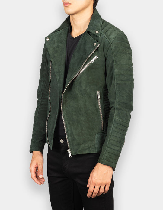Olive Green Suede Leather Jacket for Men's