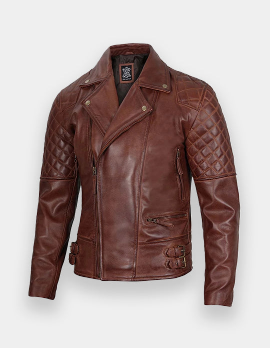 Men's Dark Brown Quilted Asymmetrical Leather Biker Jacket
