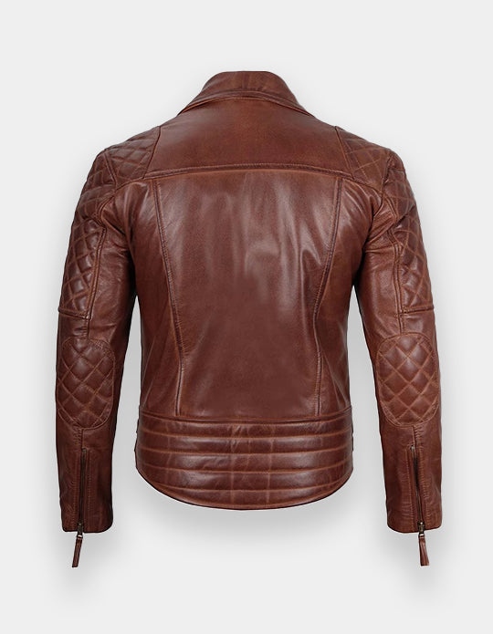Men's Dark Brown Quilted Asymmetrical Leather Biker Jacket