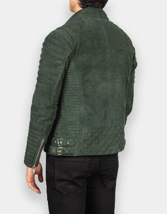 Olive Green Suede Leather Jacket for Men's