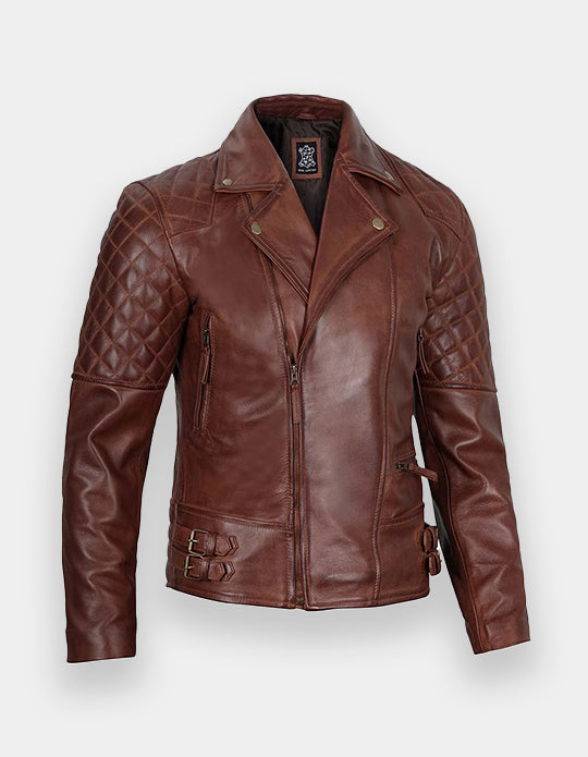 Men's Dark Brown Quilted Asymmetrical Leather Biker Jacket
