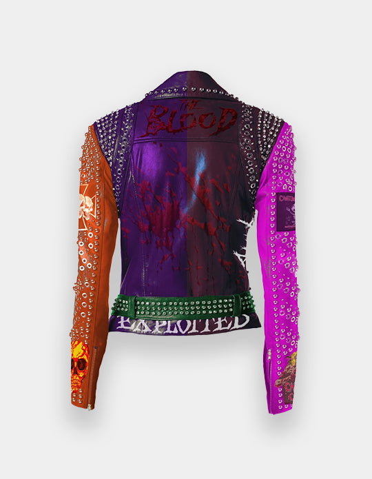 Cannibal Corpse Leather Gothic Outfit, Women's Multicolor Studded Jacket, Punk Rock The Blood Exploited, Biker's Motorbike Patches Jacket,