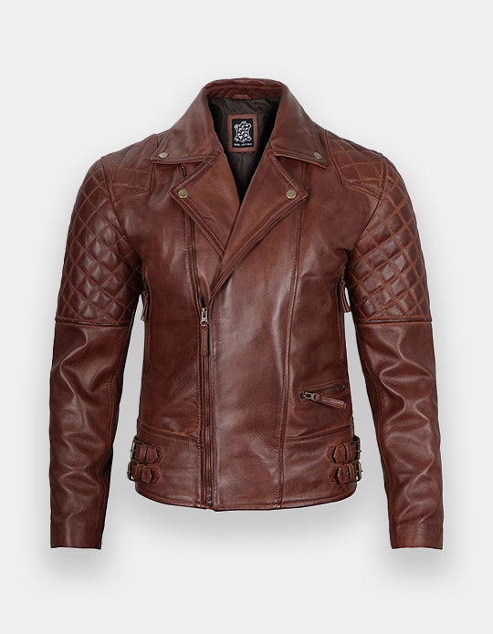 Men's Dark Brown Quilted Asymmetrical Leather Biker Jacket