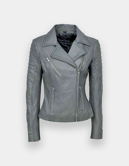 Women's Leather Jacket, New women's Grey leather jacket made of 100% Original lambskin leather