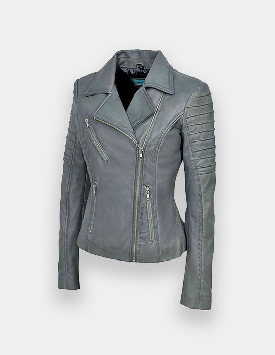 Women's Leather Jacket, New women's Grey leather jacket made of 100% Original lambskin leather