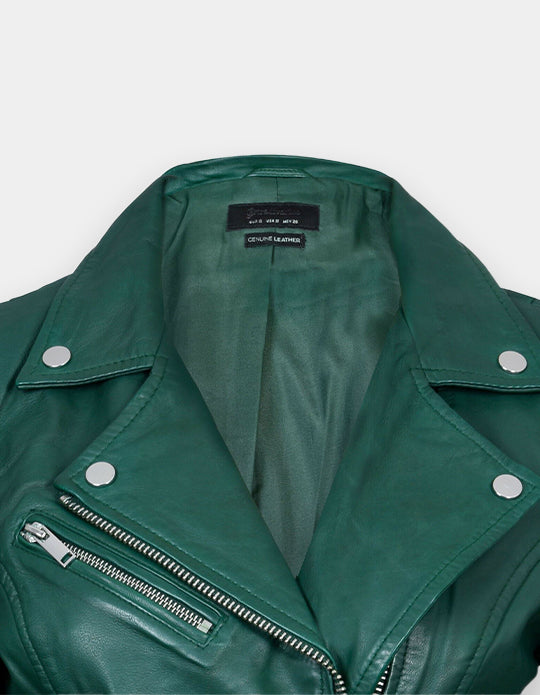 Women's Leather Jacket, New women's Green leather jacket made of 100% Original lambskin leather
