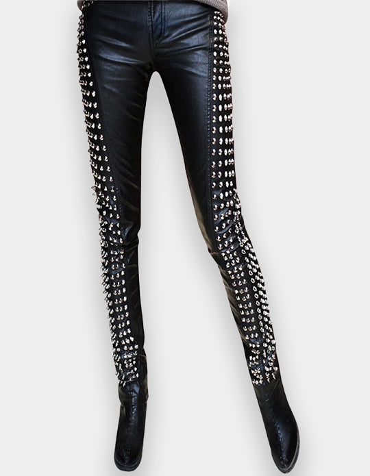 Women Studded Pant - New Women Designer Bespoke Studded Gothic Punk Rock Italian Leather Pants - Punk Studded Pant - Studded Leather Pant