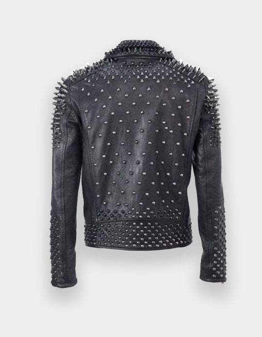 Men's Studded Black Leather Jacket, Men Spikes and Studs jacket, Men fashion wear jacket, Punk Party