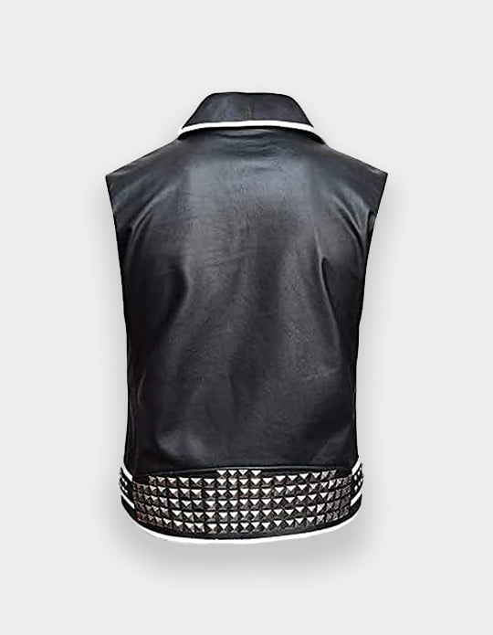 Mens Real Leather Black Studded Spike Vest - Handmade Bar Leather Vest - Biker Waistcoat - Party Wear Leather Vest