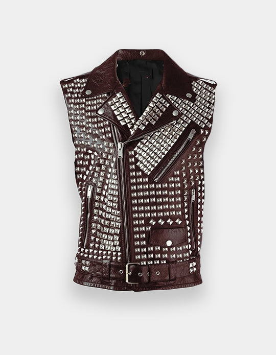 Women's Vest Jacket Heavy Pyramid Studded, Biker's Shoulder Epaulettes Punk Gothic, Steampunk Studs Waist Belted Vest, Sleeveless Jacket,