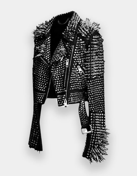 Men Black Spiked Jacket, Black Studded Leather Jacket, Men Spiked Steam Punk Jacket Gothic, Rockers Studded Jacket