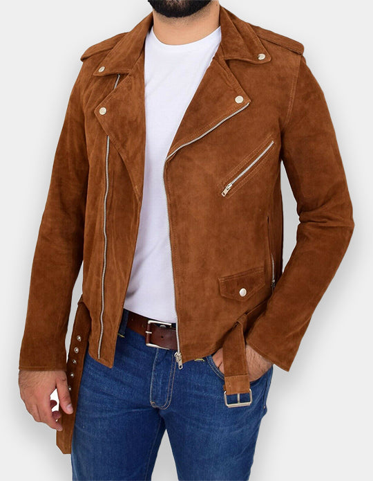Suede Men's Leather Jacket Biker Style 100% Handmade Genuine Lambskin Slim Fit