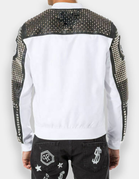 Men's Multi Color Full Studded Embroidery Patches Leather Jacket, Biker-Jacke mit Nieten